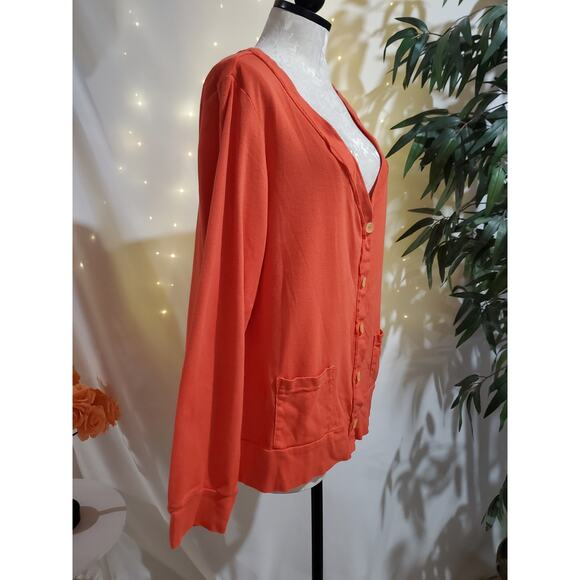 Fresh Produce Deep V-Neck Button Cardigan Sweater Womens Size XL Coral Pockets - Picture 2 of 8
